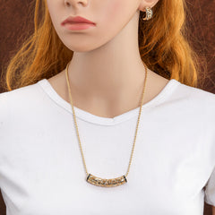 Set Of Carved Tube Barrel Necklace And Carved Half Moon Earrings In 2 Different Styles