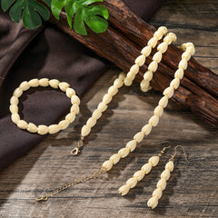 Set Of Bracelet, Earrings And Necklace With Hawaiian Ivory Color. Pikake Flower Beads In 3 Different Earrings Styles And 2 Necklace Sizes