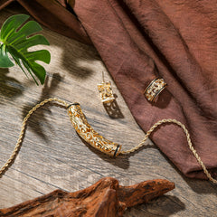 Set Of Carved Tube Barrel Necklace And Carved Half Moon Earrings In 2 Different Styles