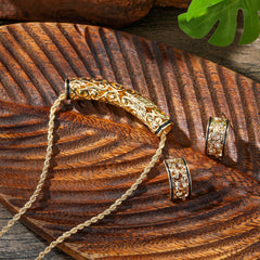 Set Of Carved Tube Barrel Necklace And Carved Half Moon Earrings In 2 Different Styles