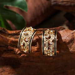 Set Of Carved Tube Barrel Necklace And Carved Half Moon Earrings In 2 Different Styles