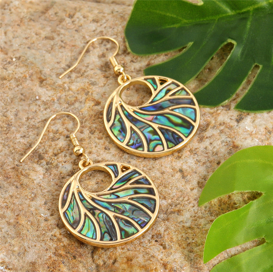Circle With Abalone Waves Earrings