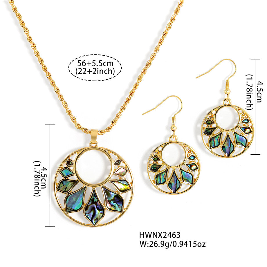 Set Of Double Circle With Abalone Earrings And Necklace