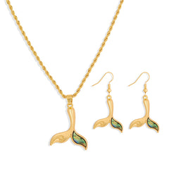 Set Of An Abalone Whale Tail Earrings And Necklace