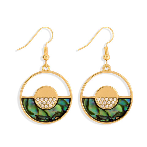 Double Circles Earrings With Abalone And White Zircons