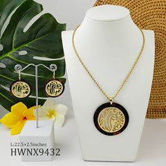 Set Of Round Earrings And Necklace With Tortoise Shell And Gold Filigree