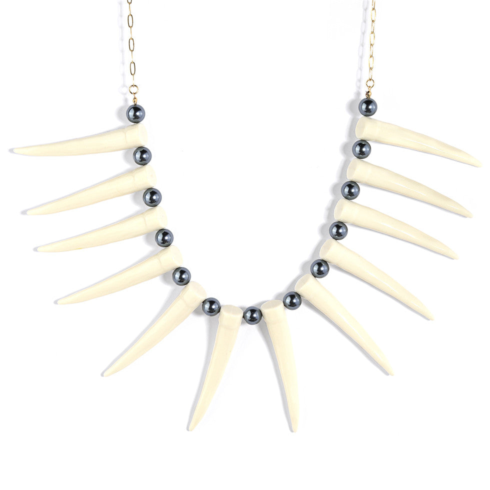 Hawaiian Ula Nifo Necklace In Different Styles With White Teeth And Petrol Pearls