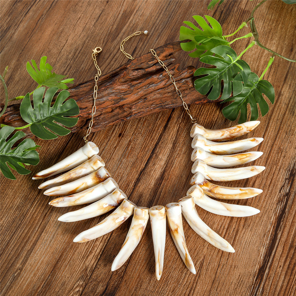 Hawaiian Ula Nifo Necklace In 2 Different Styles With Caramel-White Teeth