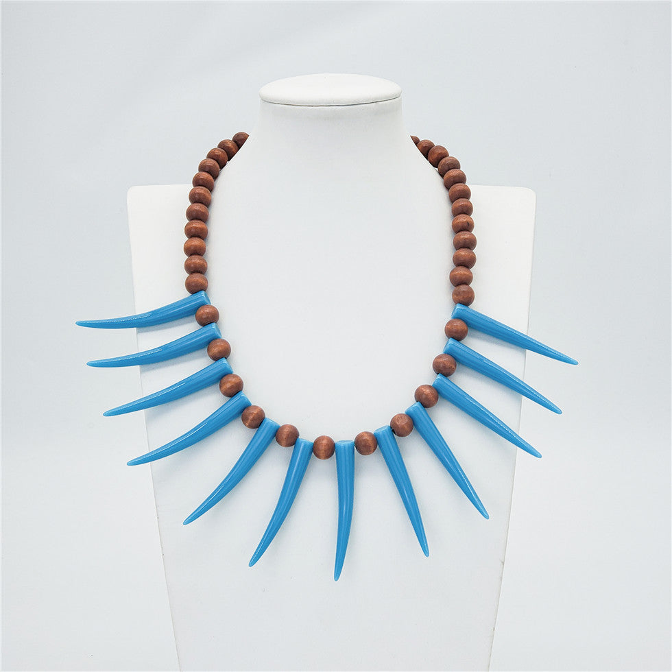 Hawaiian Ula Nifo Necklace With Blue Teeth And Wooden Beads In 2 Different Styles