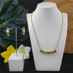 Set Of Carved Tube Barrel Necklace And Carved Half Moon Earrings In 2 Different Styles
