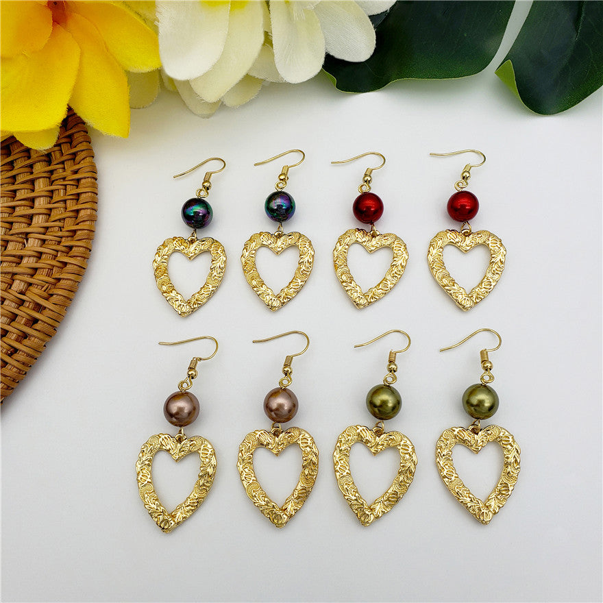 Set Of Carved Heart Earrings And Carved Heart Infinity Necklace Sustained With A Pearl In Different Colors