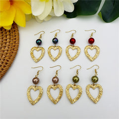 Set Of Carved Heart Earrings And Carved Heart Infinity Necklace Sustained With A Pearl In Different Colors