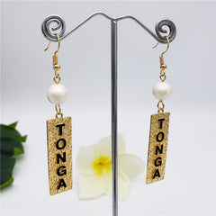 Carved Rectangle Bar Earrings With A Pearl In Different Styles And Colors