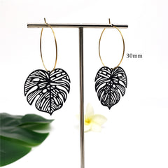 Hawaiian Veined Monstera Leaf Hoop Earrings In Different Colors