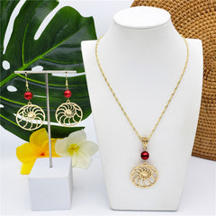Set Of Spiral Web Wheel Earrings And Necklace Sustained With A Pearl In 2 Different Colors