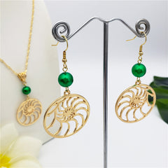 Set Of Spiral Web Wheel Earrings And Necklace Sustained With A Pearl In 2 Different Colors