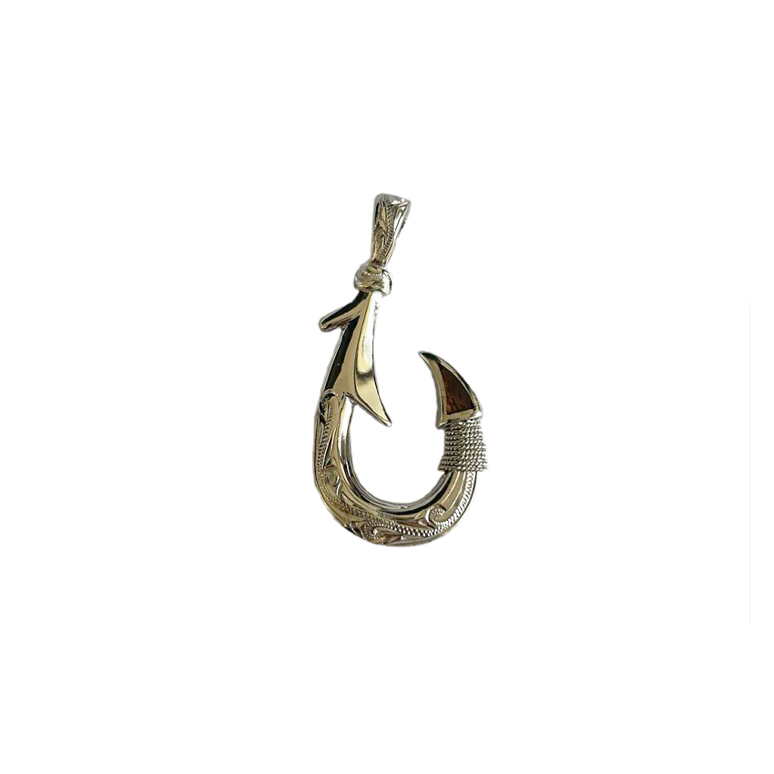 carved fish hook Sterling silver Carved Fish Hook Pendant With Koa Wood – ST Collections Hawaii