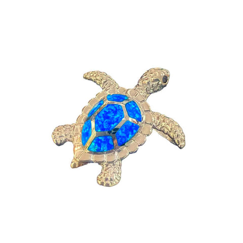 Hawaiian Turtle Pendant With Hexagonal Pattern Blue Opal Shell