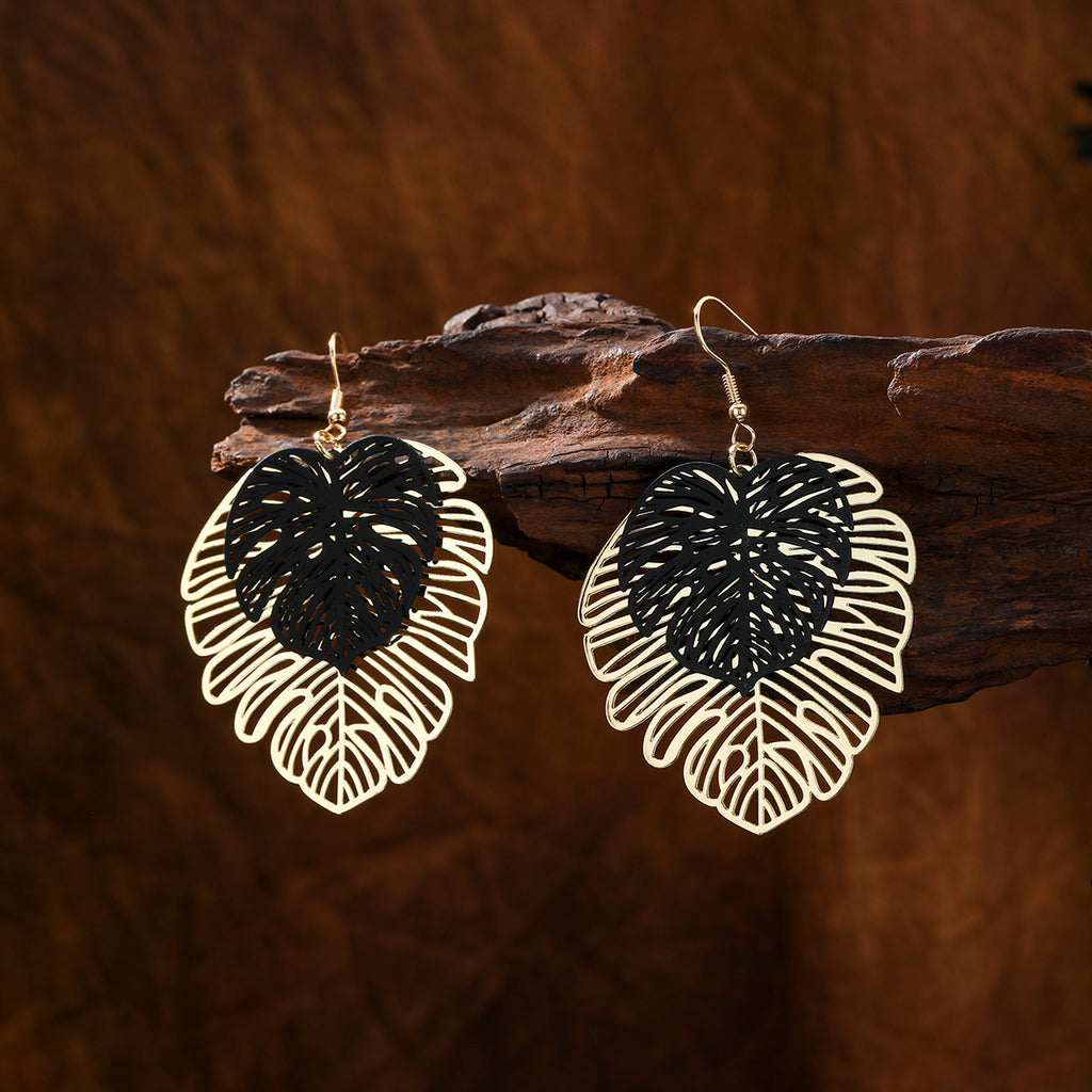 Double Hawaiian Monstera Leaf Earrings