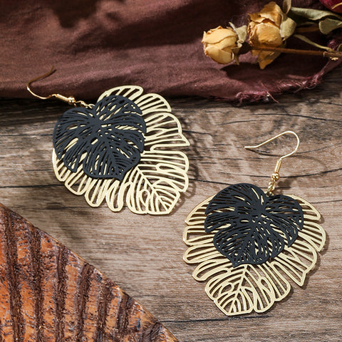 Double Hawaiian Monstera Leaf Earrings