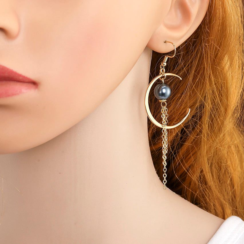 Eye Of The Crescent Moon Earrings In Different Styles And Colors Sustained With Chain Drops