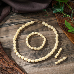 Set Of Bracelet, Earrings And Necklace With Hawaiian Ivory Color. Pikake Flower Beads In 3 Different Earrings Styles And 2 Necklace Sizes