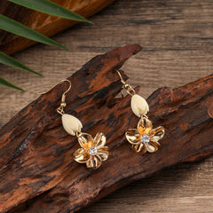 Set Of Ivory Color Pikake Flower Beads Earrings And Necklace With Plumeria Flower Centered With White Zircon