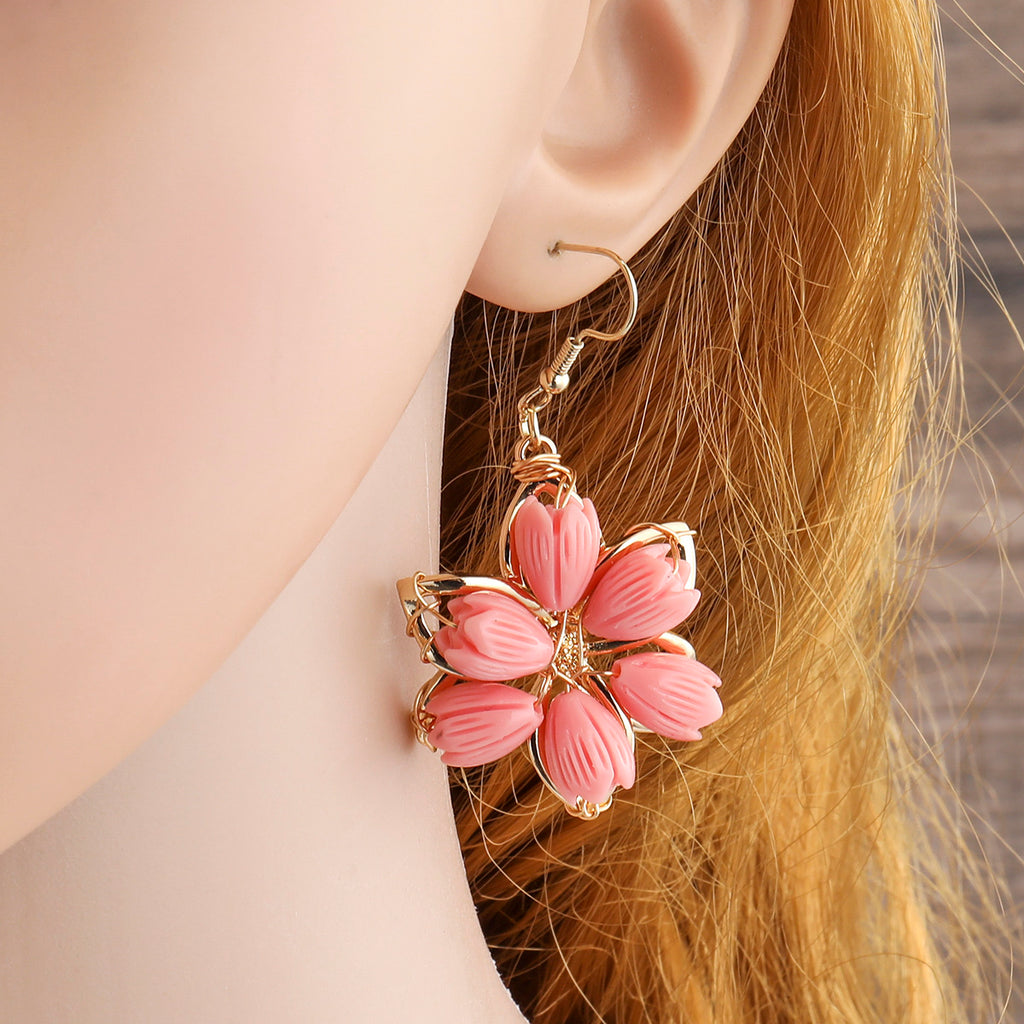 Hawaiian Flower Earrings With Pikake Flower Beads In 4 Different Colors