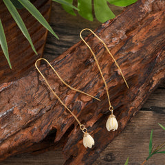 Hawaiian Ivory Color Pikake Flower Bead Drop Earrings