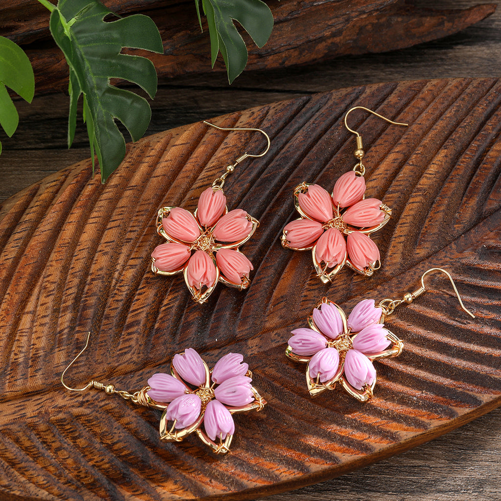 Hawaiian Flower Earrings With Pikake Flower Beads In 4 Different Colors