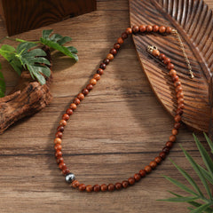 Set Of Hawaiian Sandal WoodBeads And Shell Pearls Necklace, Drop Earrings And Bracelet With Golden Beads In 2 Different Sizes