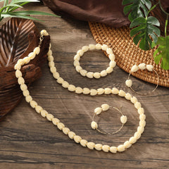 Set Of Bracelet, Earrings And Necklace With Hawaiian Ivory Color. Pikake Flower Beads In 3 Different Earrings Styles And 2 Necklace Sizes