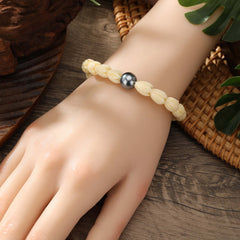 Set Of Hawaiian Ivory Color Pikake Flower Beads Bracelet And Necklace With A Petrol Pearl