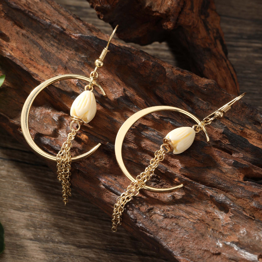 Eye Of The Crescent Moon Earrings In Different Styles And Colors Sustained With Chain Drops