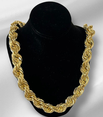 Luxurious 31" 22mm Thick Gold-Plated Sterling Silver Rope Chain Necklace