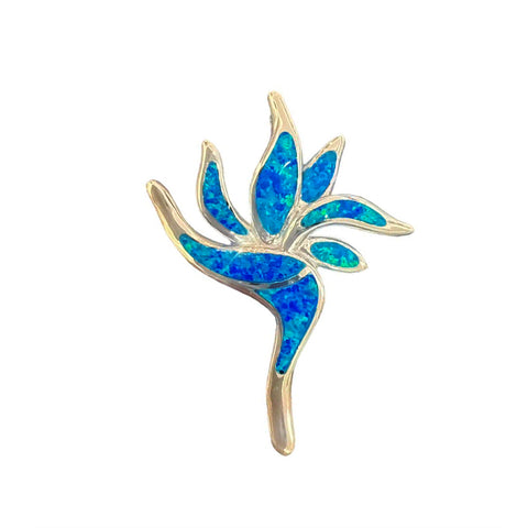 Blue Opal Bird Of Paradise Hawaiian Flower Pendant