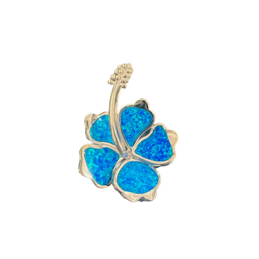 Blue Opal Hawaiian Hibiscus Flower Pendant