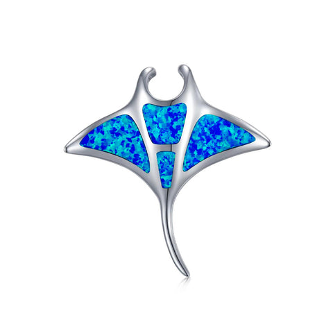 Sterling Silver Blue Opal Hawaiian Manta Ray Fish Pendant In 3 Different Sizes