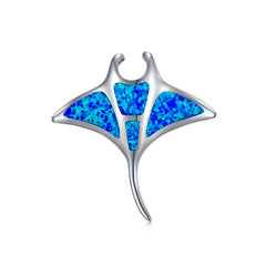 Sterling Silver Blue Opal Hawaiian Manta Ray Fish Pendant In 3 Different Sizes