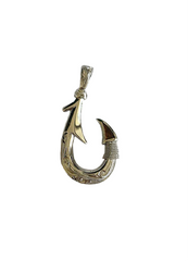 Sterling silver Carved Fish Hook Pendant With Koa Wood