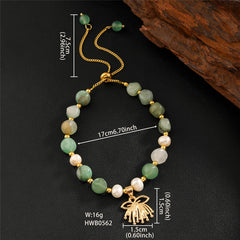 Green Gemstones & Pearls Bracelet With Light Silver Pearls And Golden Beads In Different Hawaiian Charms