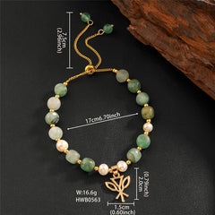 Green Gemstones & Pearls Bracelet With Light Silver Pearls And Golden Beads In Different Hawaiian Charms