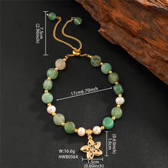 Green Gemstones & Pearls Bracelet With Light Silver Pearls And Golden Beads In Different Hawaiian Charms