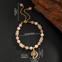 Pearl Bracelet With Light Pink Pearls And Golden Beads In Different Hawaiian Charms