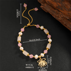 Pearl Bracelet With Light Pink Pearls And Golden Beads In Different Hawaiian Charms