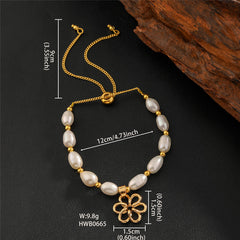 White Oval Pearls And Golden Beads Bracelet In Different Hawaiian Charms