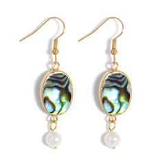 Abalone Shell Teardrop Dangle Earrings Sustained With Semi Baroque Pearl In Different Colors