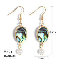 Abalone Shell Teardrop Dangle Earrings Sustained With Semi Baroque Pearl In Different Colors