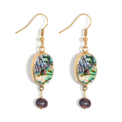 Abalone Shell Teardrop Dangle Earrings Sustained With Semi Baroque Pearl In Different Colors