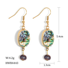 Abalone Shell Teardrop Dangle Earrings Sustained With Semi Baroque Pearl In Different Colors